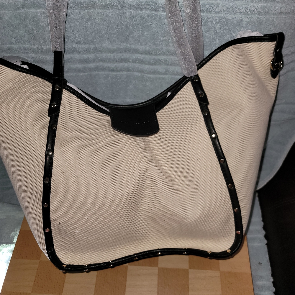 Aimee KestenbergCanvas Tote Bag with Black Trim - Neutral Beige